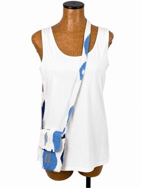 Blue & Ivory Woven Crossbody Phone Bag Boho Minimalist Cell Phone Purse